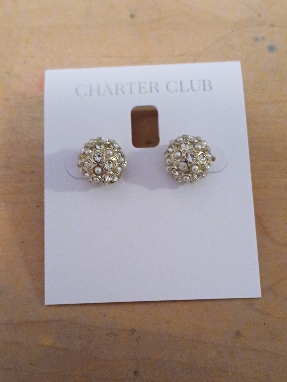Charter Club Gold Crystal Pave Dome Stud Earrings